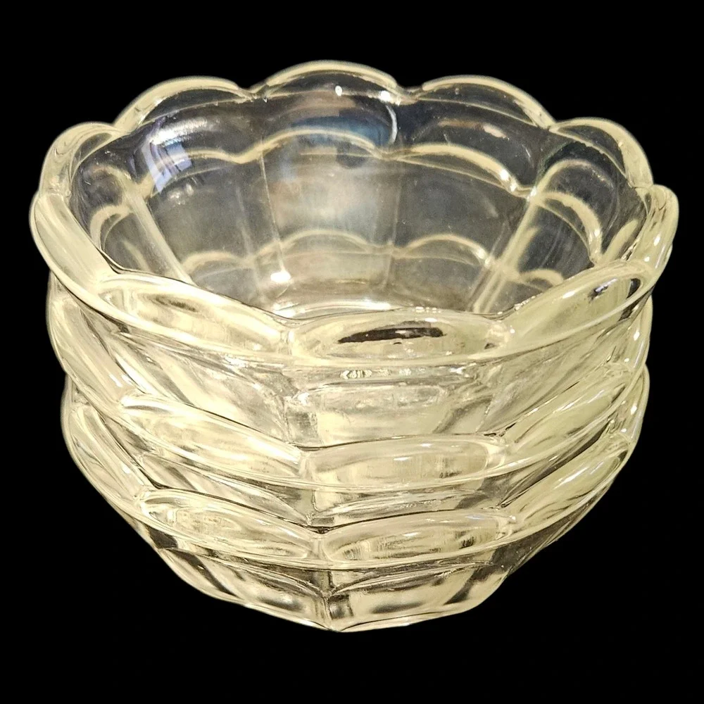 Vintage Clear Depression Glass Dessert Bowls Set of 3 Scalloped Paneled